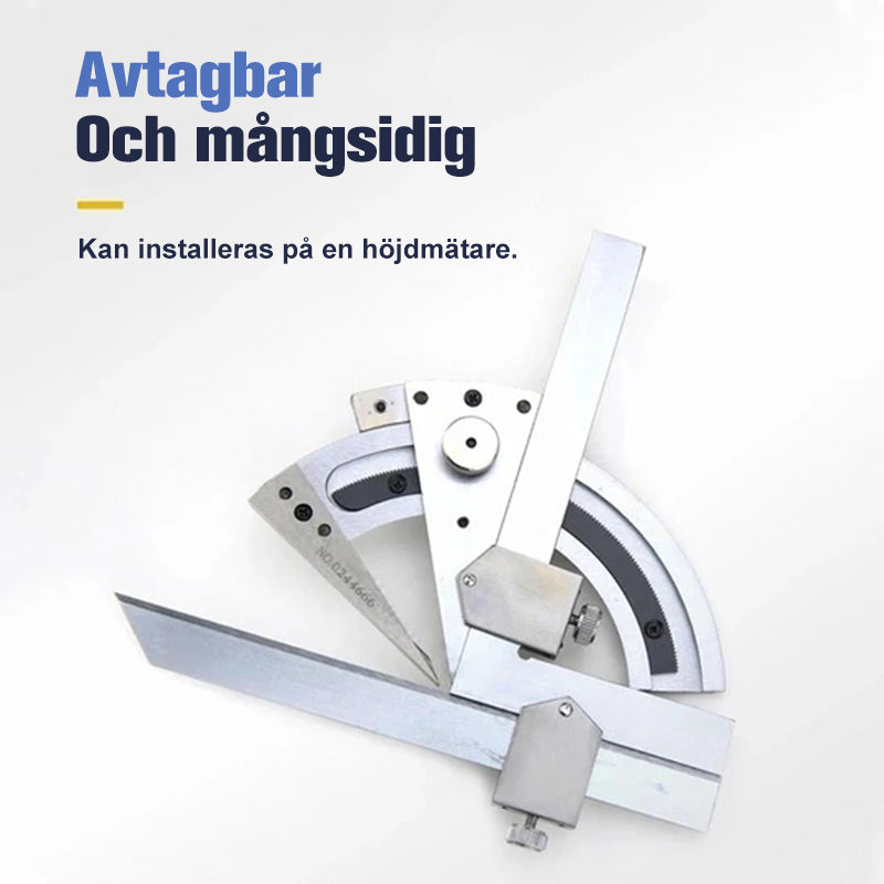 "Universell vinkellinjal av stål för exakta mätningar 0-320 grader, tåligt kolstål med kromfinish, lättläst skala."