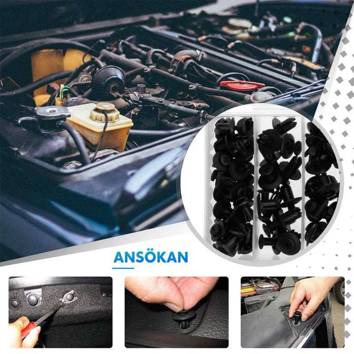 "Universella plastklämmor för bilkarosser, 150 st, svart nylon, hållbara och korrosionsbeständiga, för dörrklädsel och stötfå
