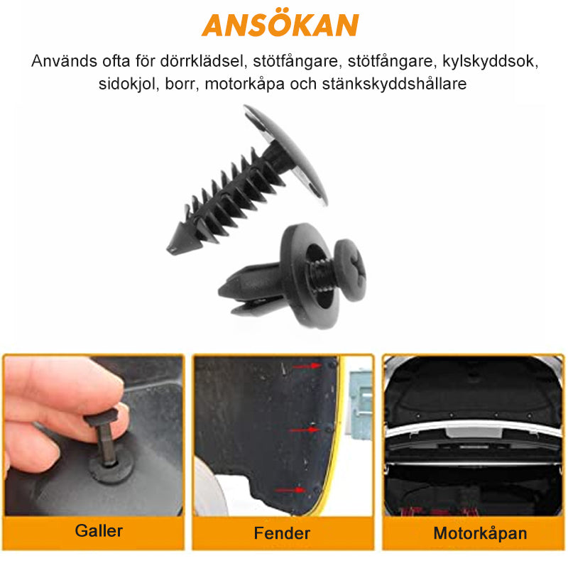 "Universella plastklämmor för bilkarosser, 150 st, svart nylon, hållbara och korrosionsbeständiga, för dörrklädsel och stötfå