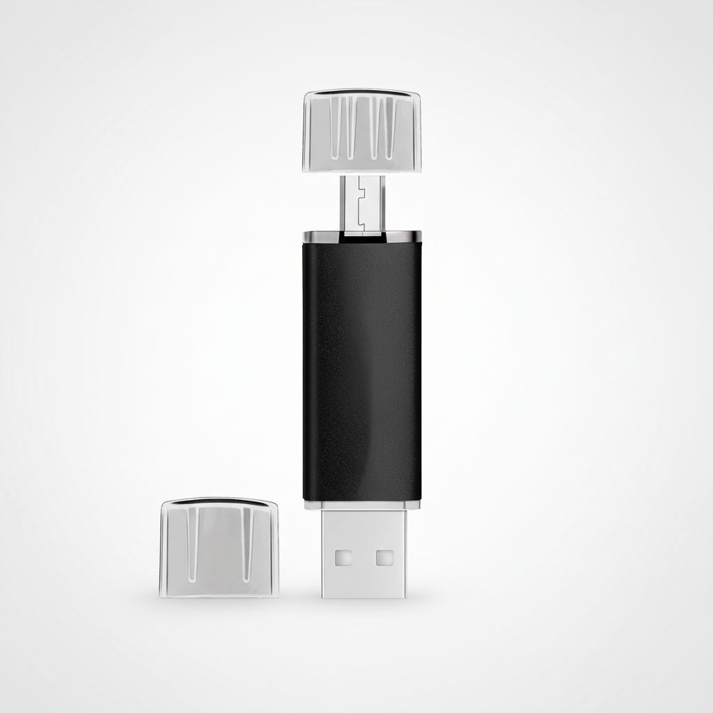 Flexibelt USB-minne med OTG-funktion, kompatibelt med PC, Mac, Android-telefoner och surfplattor.