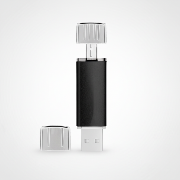 Flexibelt USB-minne med OTG-funktion, kompatibelt med PC, Mac, Android-telefoner och surfplattor.