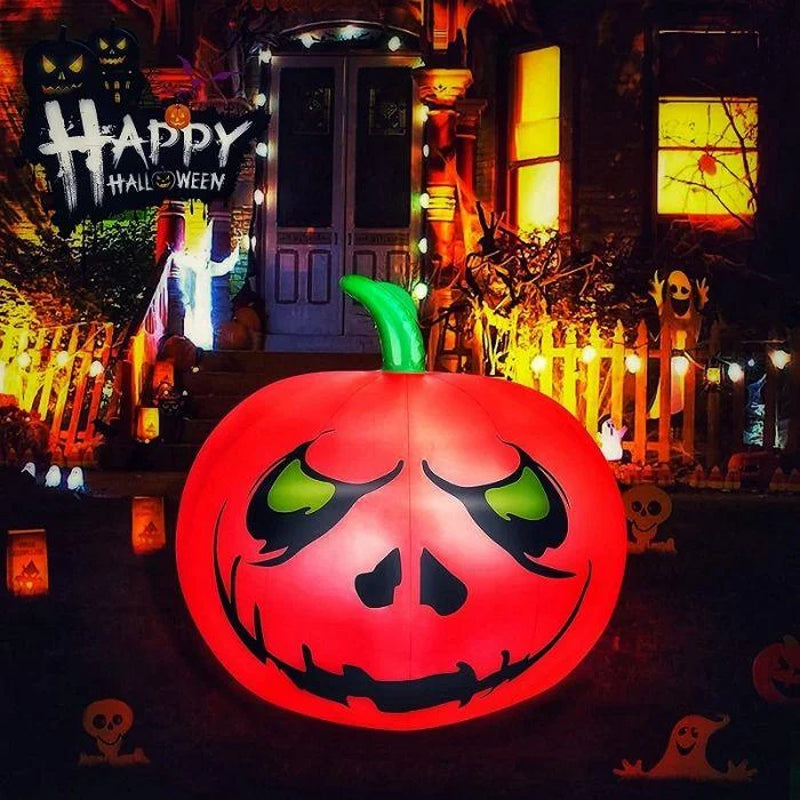 "Uppblåsbar LED-pumpa med färgskiftande ljus, perfekt för Halloween. Vattentät design för utomhusanvändning."