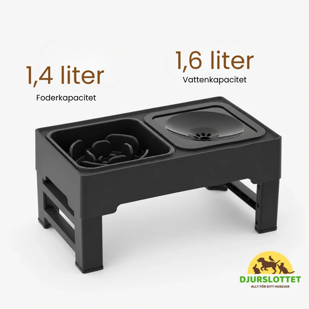 Enkel rengöring: UpFeed Pro upphöjd matskål & slowfeeder för husdjur. Hållbar & praktisk hund/katt-matplats.