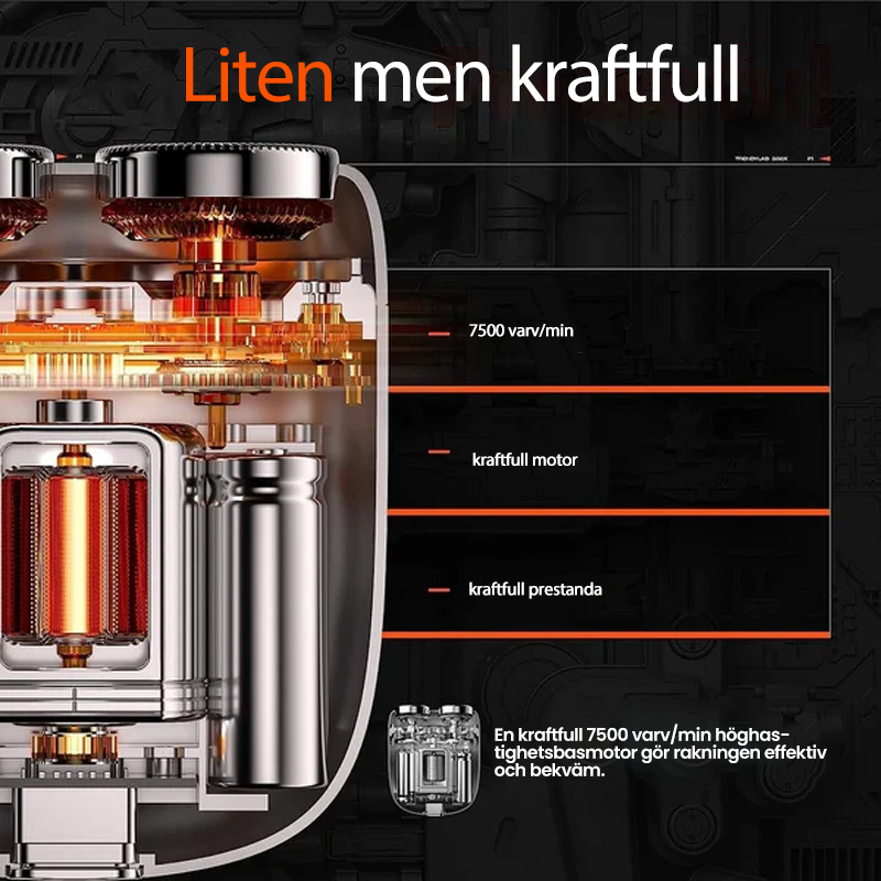 "Uppladdningsbar elrakapparat för män, kompakt och elegant, idealisk för resor och lätt att rengöra, med vattentålig yta."