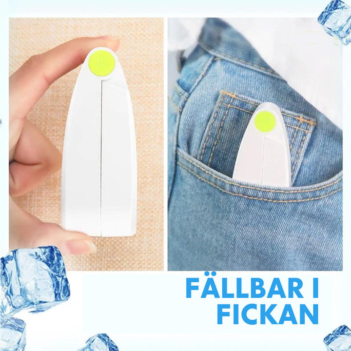"Uppladdningsbar handhållen mini USB-fläkt i grön färg, kompakt design, perfekt för sommaranvändning, hållbar och bärbar."