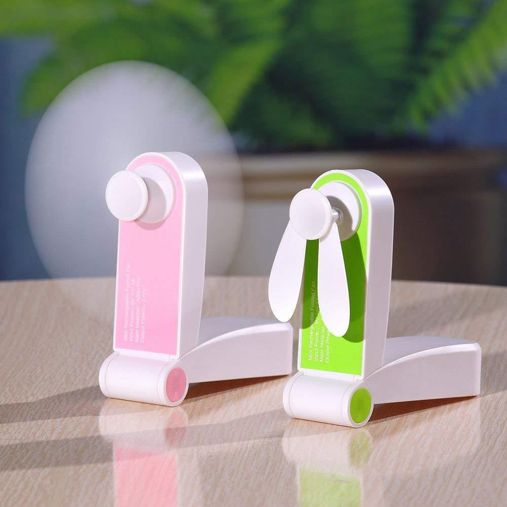"Uppladdningsbar handhållen mini USB-fläkt i grön färg, kompakt design, perfekt för sommaranvändning, hållbar och bärbar."