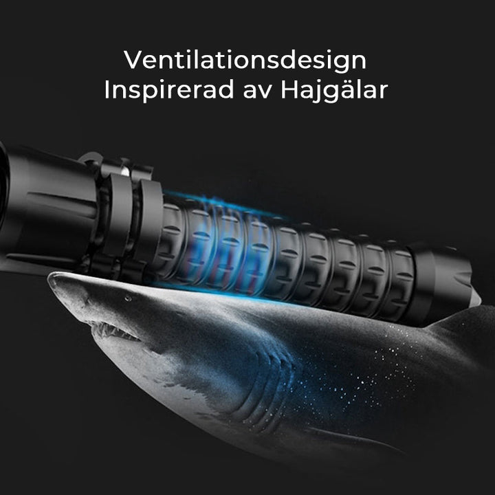 "Uppladdningsbar taktisk ficklampa, 90000 lumen, IPX5 vattentät, robust design, för äventyr och nödsituationer."