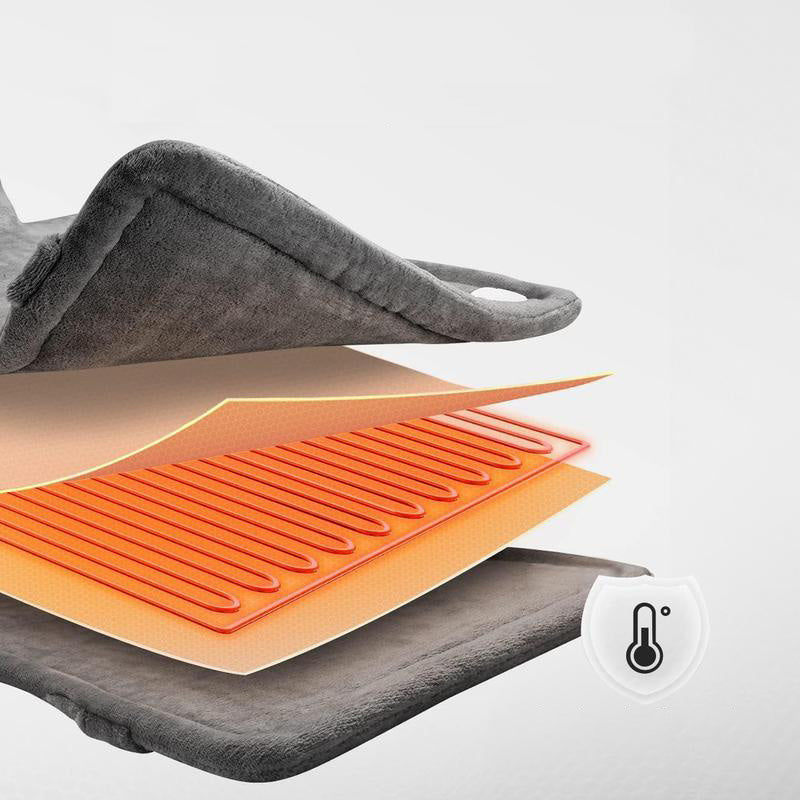 Uppvärmd elektrisk halsduk i grått, mjukt material, justerbar värme, perfekt för kalla dagar, komfort och avslappning.