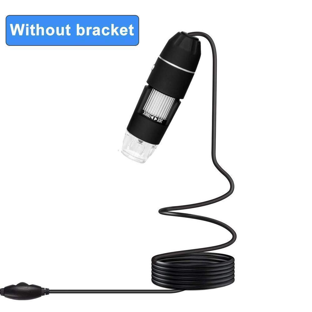 "USB digitalt mikroskop med LED, svart kropp, PC-anslutning, roterande fäste, för detaljerad observation och analys."