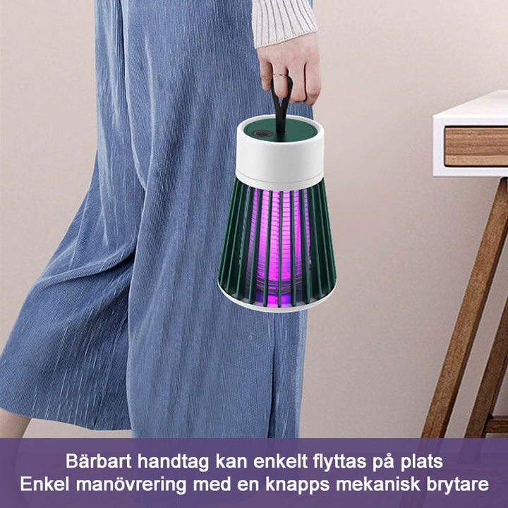 "USB laddningsbar mygg- och flugfångarlampa i grön/grå färg med handtag, purpur ljusvågor, portabel för insektsfri sommar."