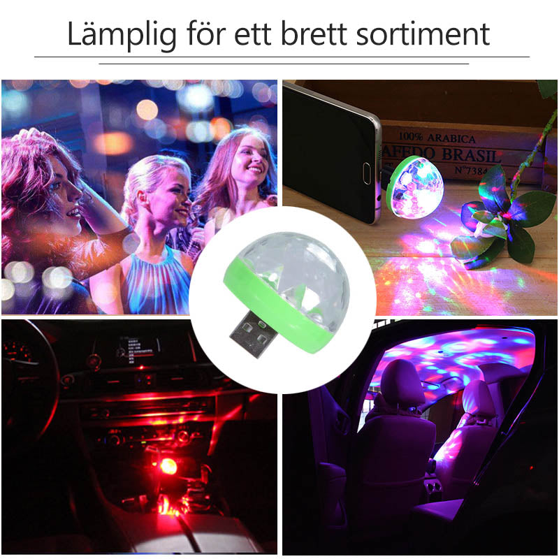 "USB Mini Svamplampa med LED-färger, svampformad, kompakt design, skapar färgglad atmosfär, ansluts via USB."