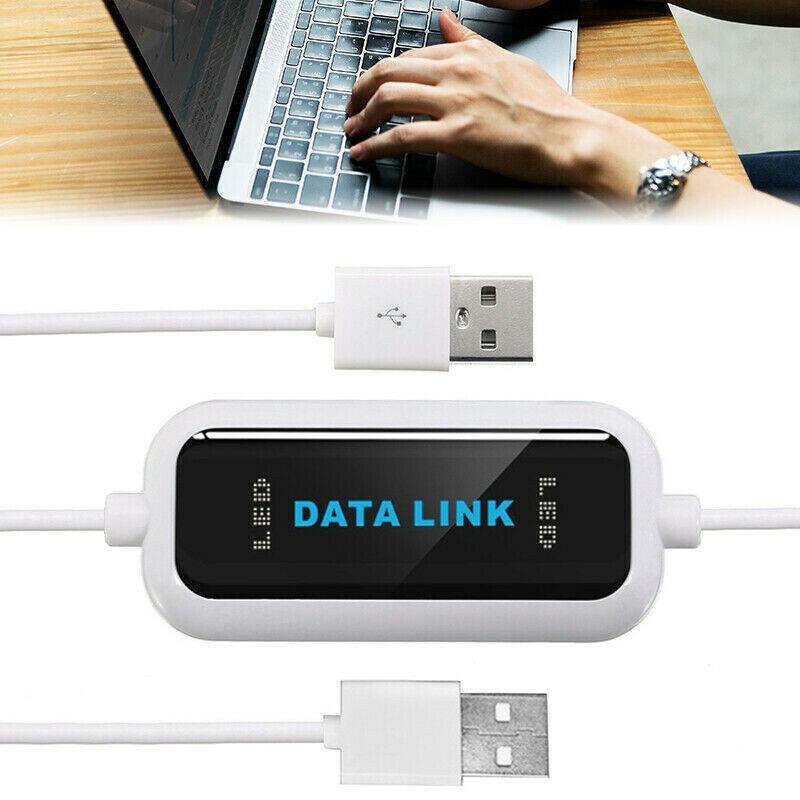 "USB överföringskabel plug and play, svart 1,5 m, ansluten till två datorer för enkel filöverföring utan drivrutiner"