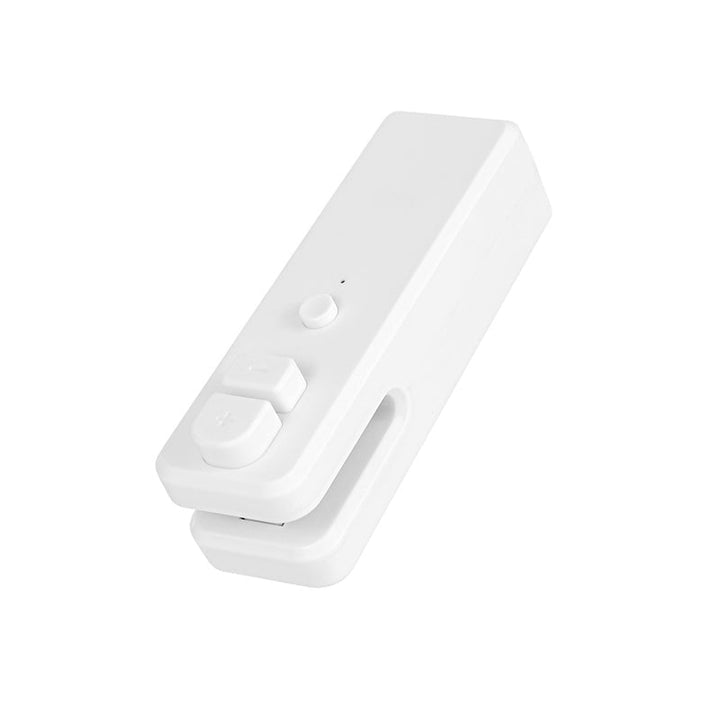 "USB-uppladdningsbar miniförseglare för kök, kompakt design, vit färg, för plastsäcksförsegling och skärning"