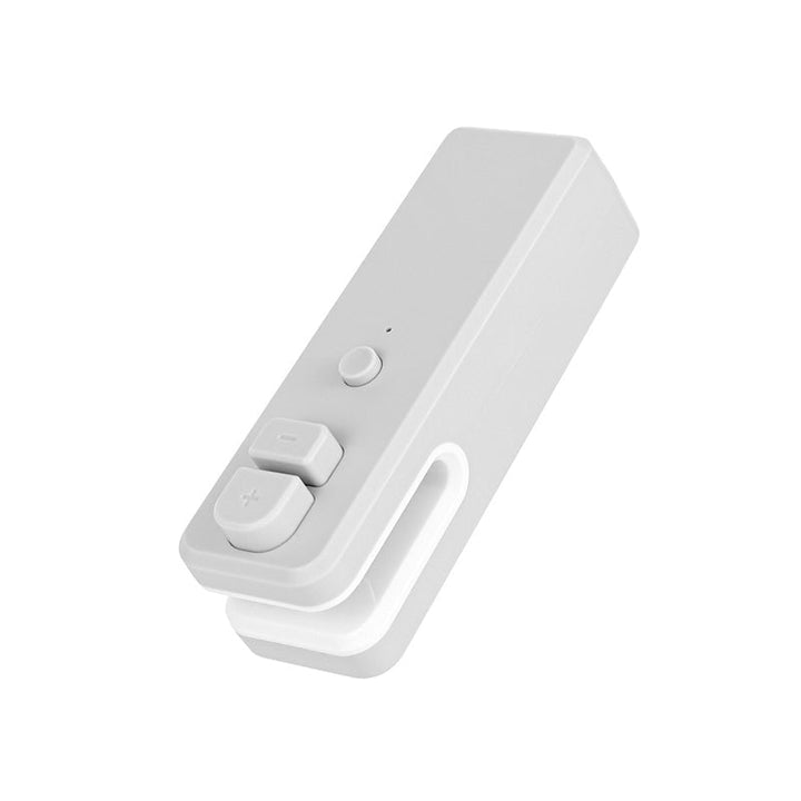 "USB-uppladdningsbar miniförseglare för kök, kompakt design, vit färg, för plastsäcksförsegling och skärning"