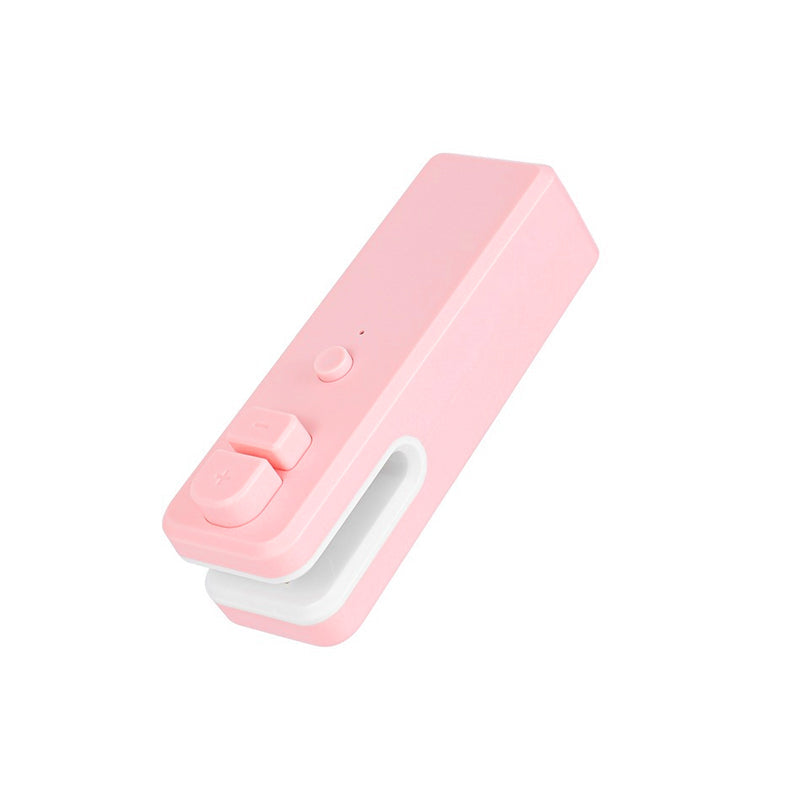 "USB-uppladdningsbar miniförseglare för kök, kompakt design, vit färg, för plastsäcksförsegling och skärning"