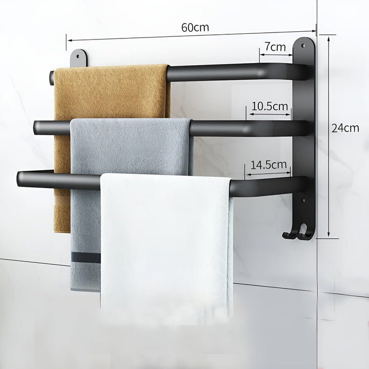 Platsbesparande handdukshållare i modern design för badrum. Håller handdukar torra.