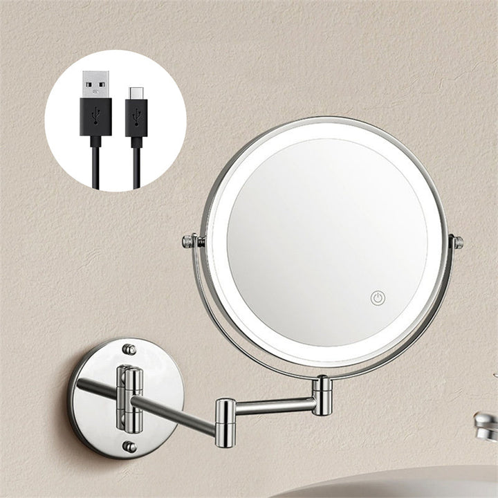 Elegant ledspegel för badrum, väggmonterad och uppladdningsbar, med förstoring för makeup.