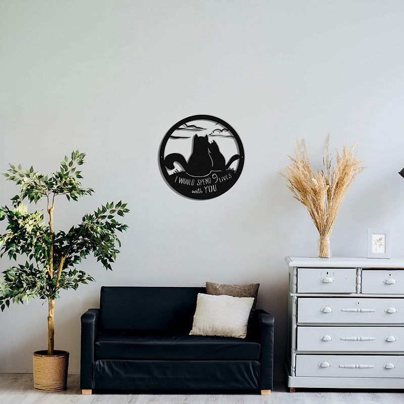 Väggkonst 9 Liv Kattkärlek i svart järn, elegant galvaniserat design för kattälskare, perfekt för inredning och gåvor.