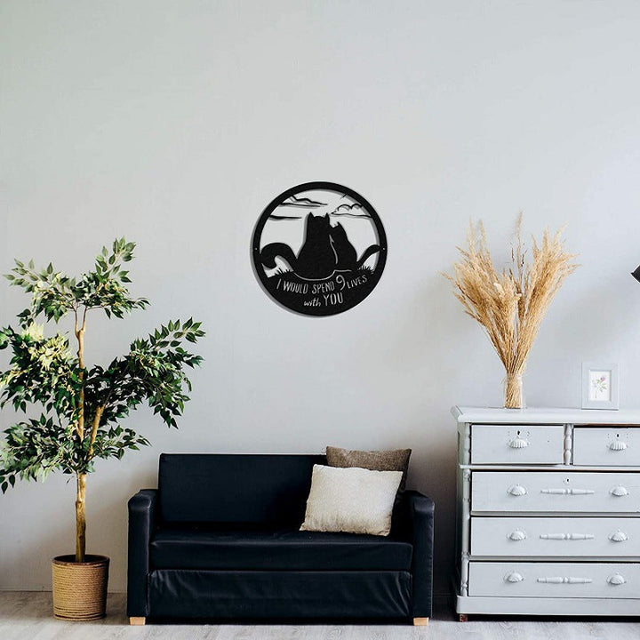 Väggkonst 9 Liv Kattkärlek i svart järn, elegant galvaniserat design för kattälskare, perfekt för inredning och gåvor.