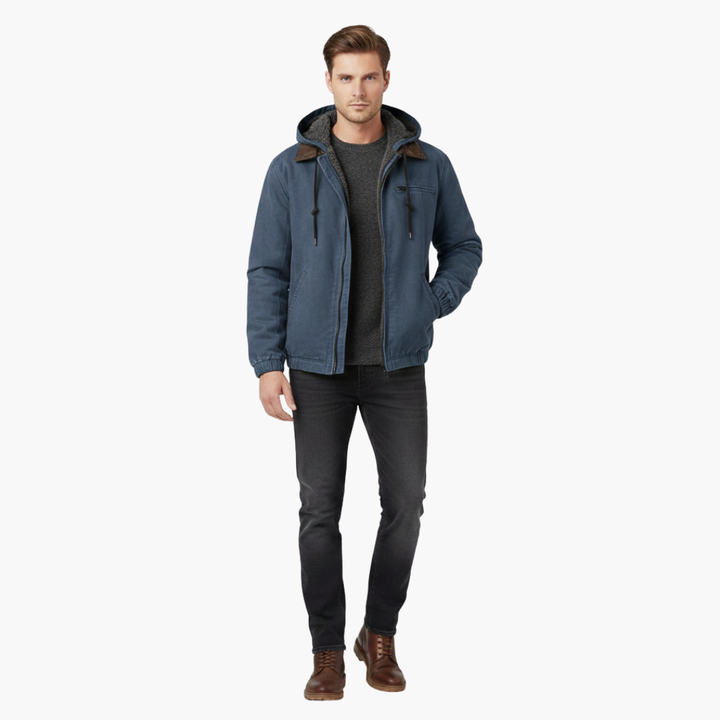 Robust herrjacka med huva, dragkedja & fleece, passar höst och tidig vinter.