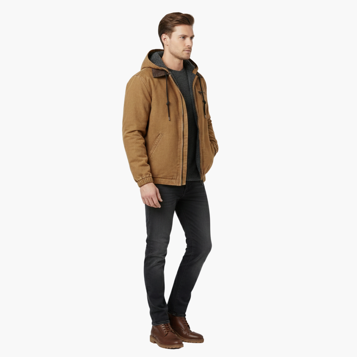 Casual herrjacka: multifunktionella ytterkläder med huva, dragkedja & varm fleece.