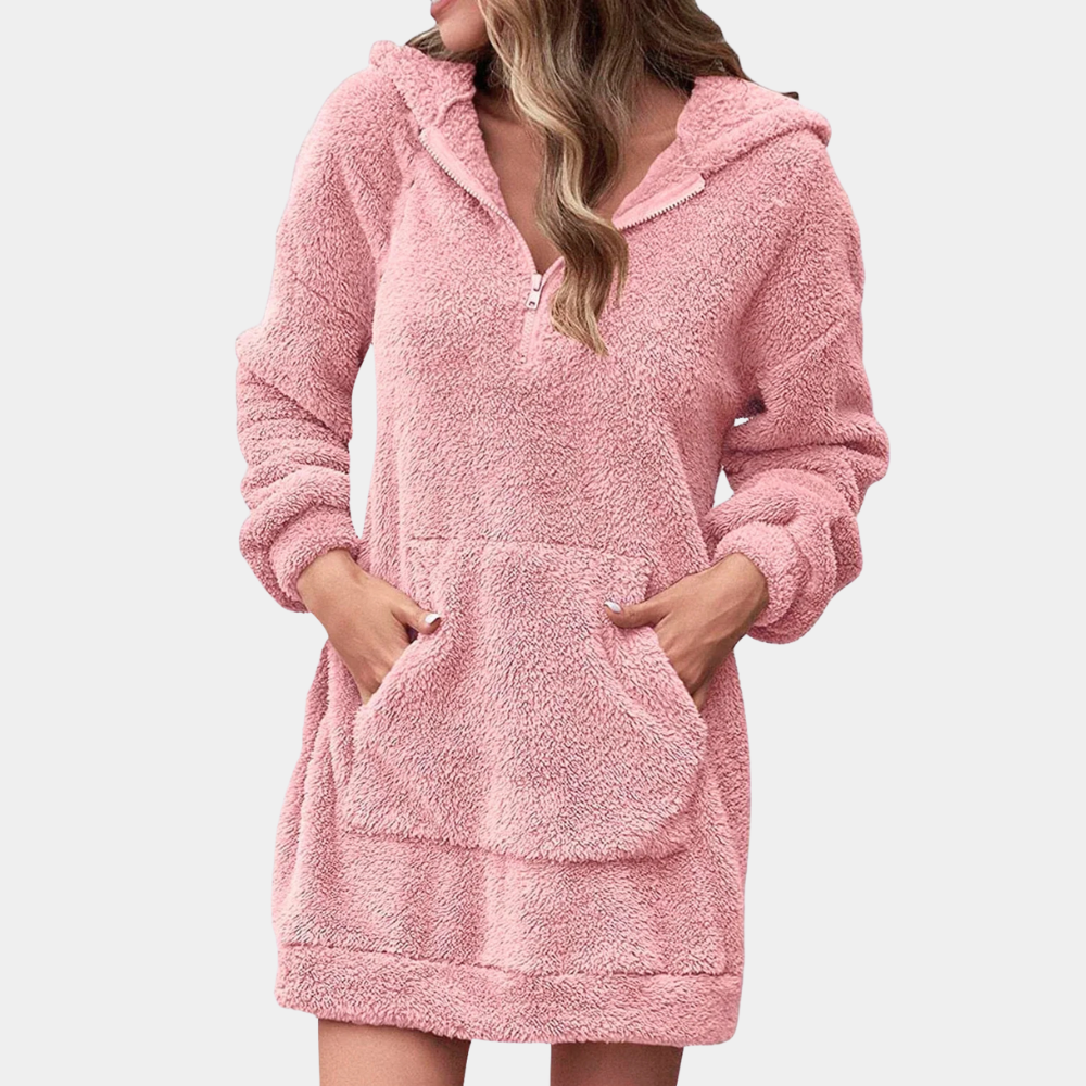 Varm, mysig damvinterjacka i fleece med dragkedja, perfekt för höst- och vintermode.