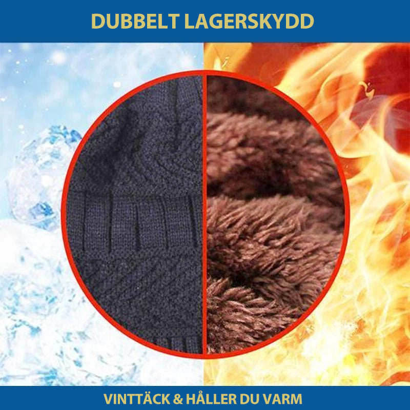 "Varm stickad mössa och halsduk, grå akryl och fleece, vuxna och barn, modernt 2-i-1 vinterset för kalla dagar"