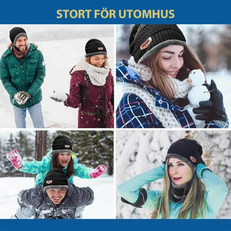 "Varm stickad mössa och halsduk, grå akryl och fleece, vuxna och barn, modernt 2-i-1 vinterset för kalla dagar"