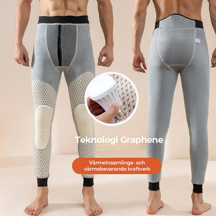 "Värmebevarande termobyxor för män med ultra mjuk fleece, grafenuppvärmning och stilren design."