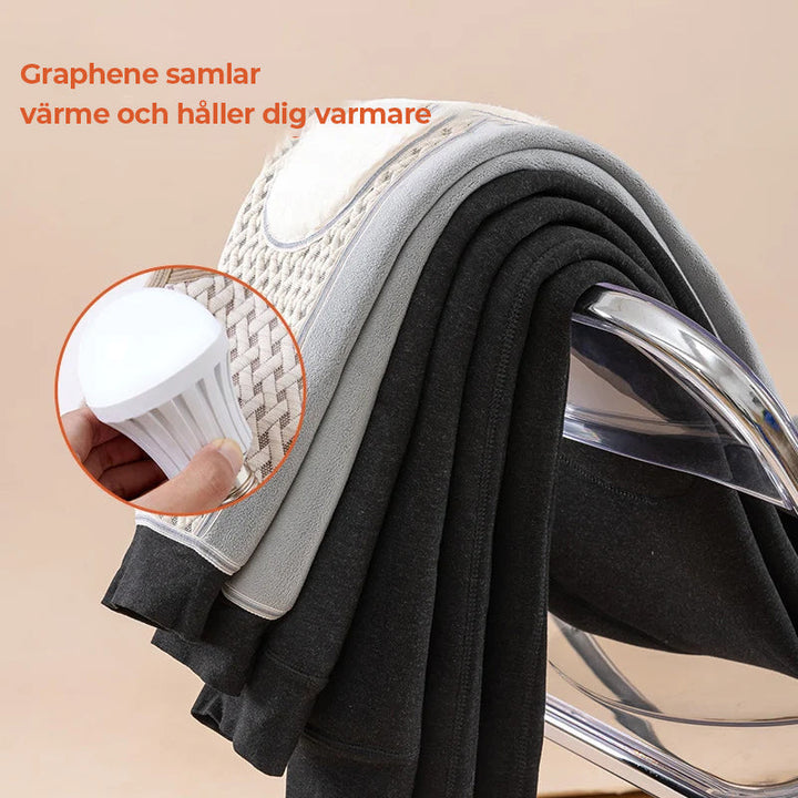 "Värmebevarande termobyxor för män med ultra mjuk fleece, grafenuppvärmning och stilren design."