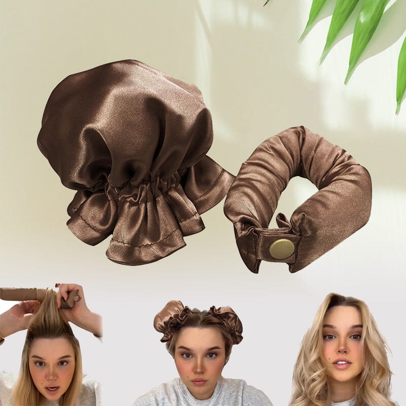Värmefri curlinghatt i ljusrosa satintyg, skonsam hårstyling utan värme för enkel och bekväm lockbildning.