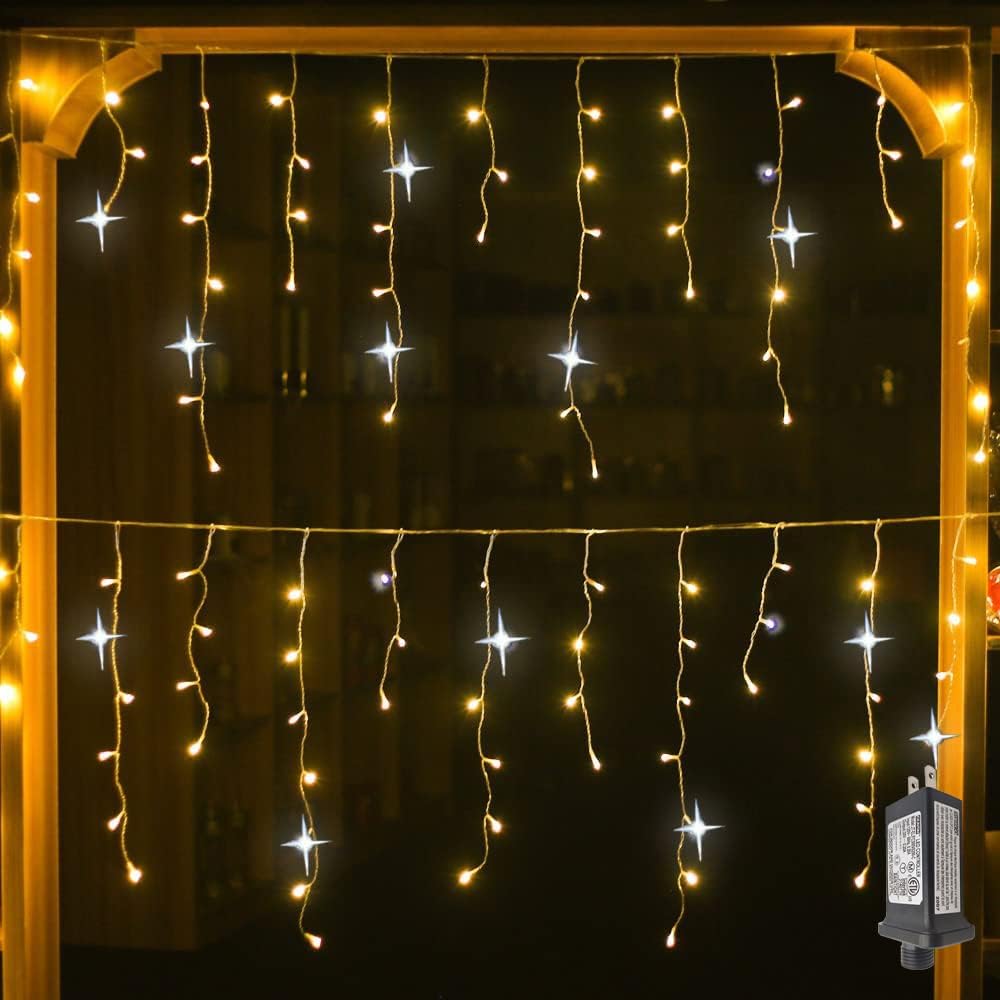 Glittrande LED-gardin för utomhus partybelysning. Skapar magisk atmosfär för trädgård & fest, varmvitt sken.