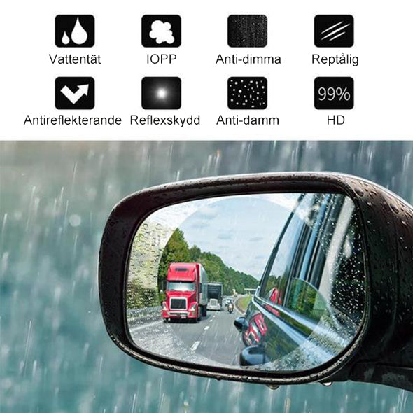 Vattenavvisande spegelfilm för bil, klar film på spegel reducerar vatten och förbättrar sikt på regniga dagar.