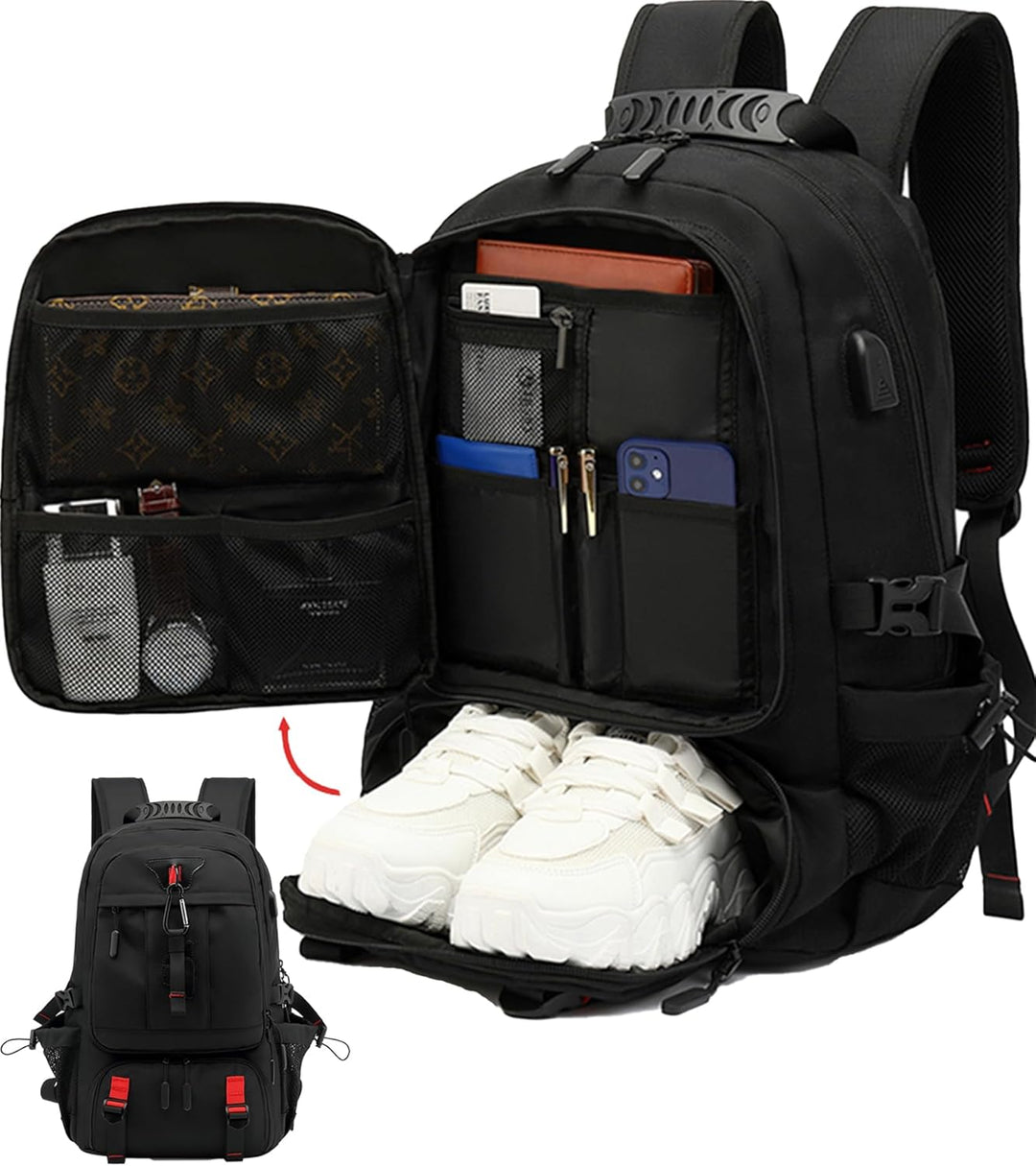 Vattentålig 60L reseryggsäck med laptopfack & USB-port, perfekt för resa, vandring och arbetsresor.