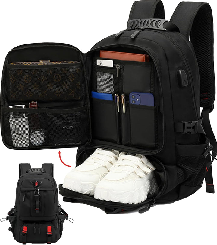 Vattentålig 60L reseryggsäck med laptopfack & USB-port, perfekt för resa, vandring och arbetsresor.