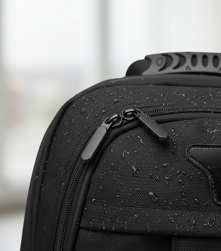 Öppen TravelMax ryggsäck visar organiserat fack, med vadderad plats för laptop och packning.