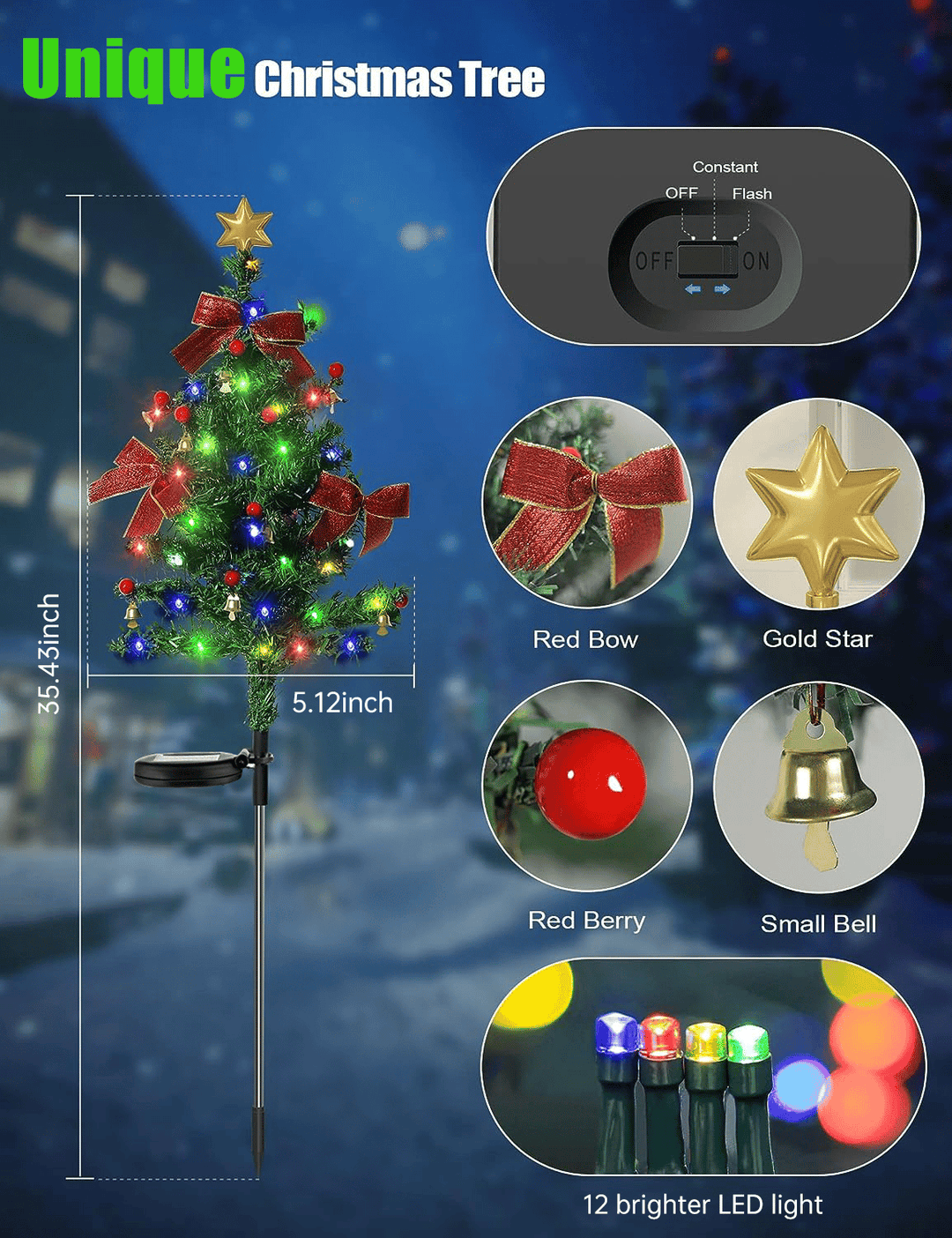 Närbild av festlig LED-julbelysning, solcellsdriven och energisnål för vacker glans utomhus.