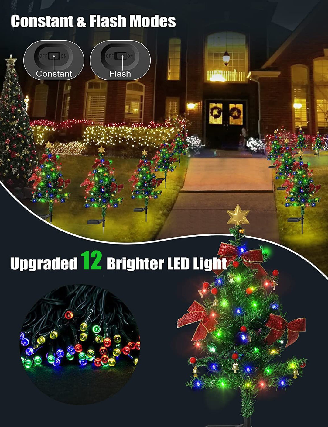 Festlig solcellsjulbelysning på balkongen, skapar mysig stämning. Vattentät LED-belysning energisnål.