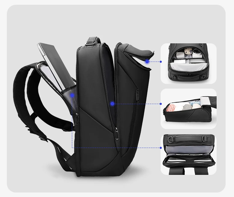 Elegant kontorsväska/resväska för laptop. En vattentät herr- och damryggsäck för organiserad förvaring.