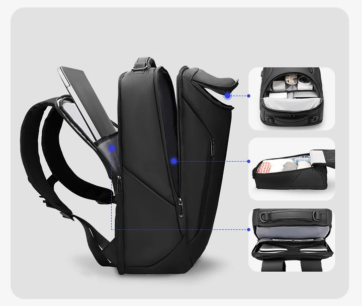 Elegant kontorsväska/resväska för laptop. En vattentät herr- och damryggsäck för organiserad förvaring.