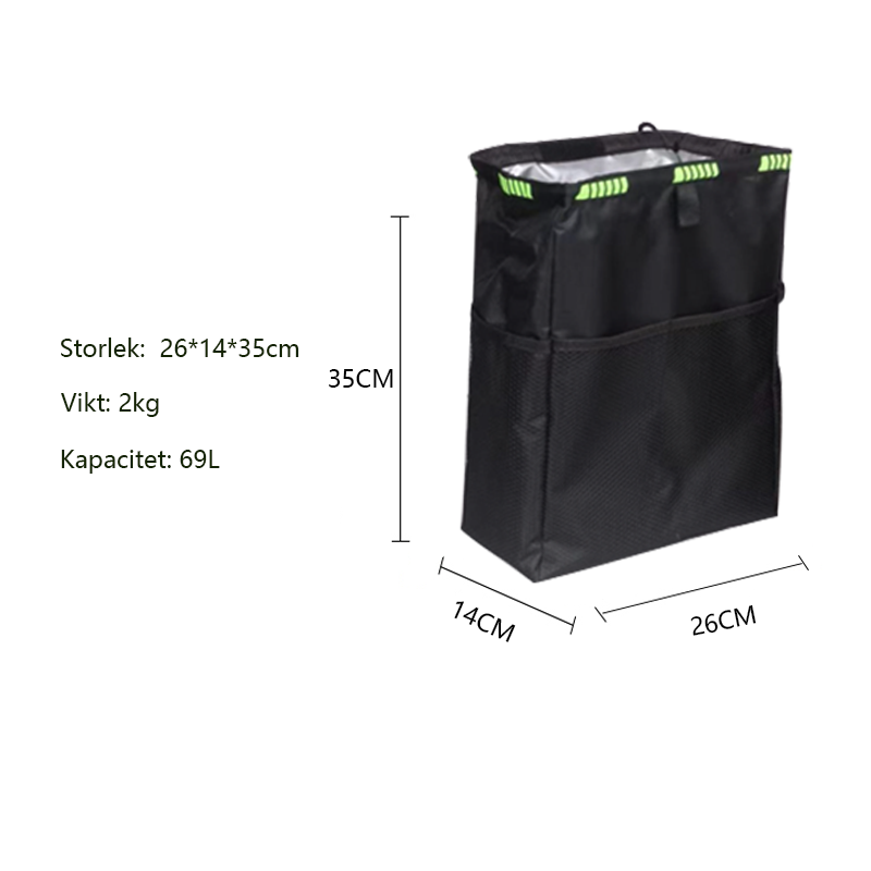 "Vattentät bilförvaringsväska med justerbara remmar, elegant design, oxfordmaterial, för ren och organiserad bilinteriör."