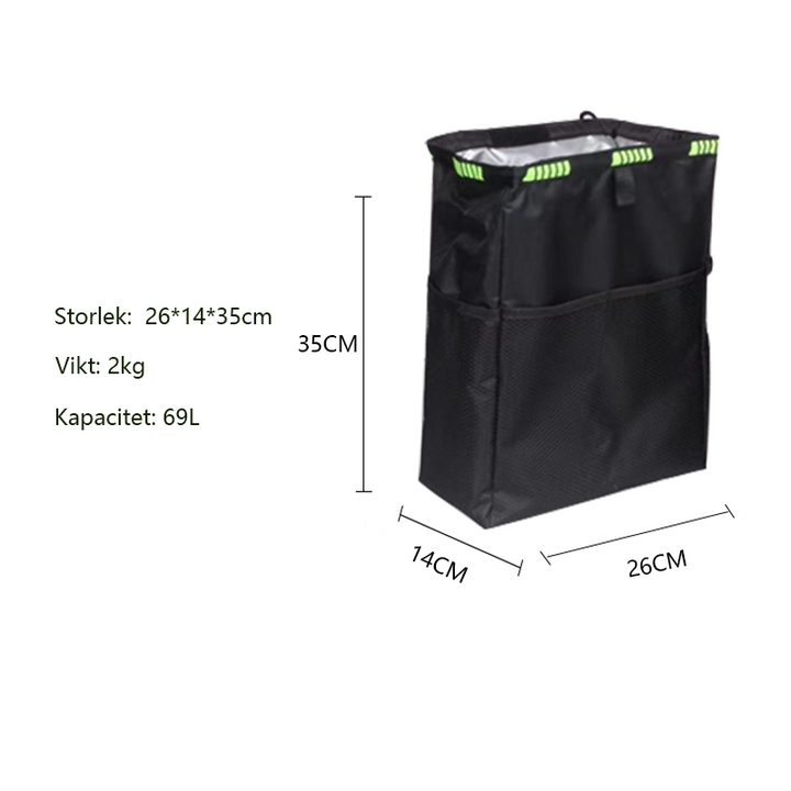 "Vattentät bilförvaringsväska med justerbara remmar, elegant design, oxfordmaterial, för ren och organiserad bilinteriör."