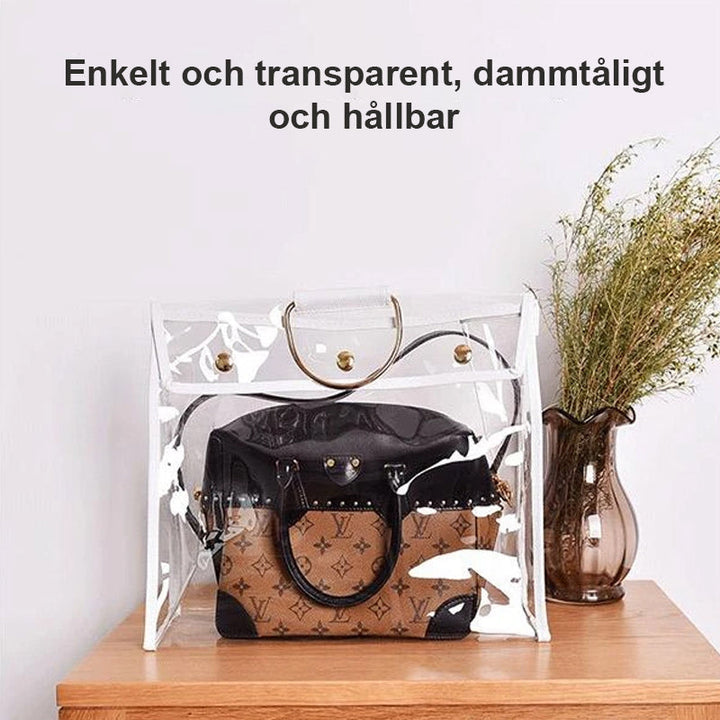 "Vattentät dammtät PVC-förvaringspåse, transparent, hållbar design, perfekt för att organisera och skydda tillhörigheter."
