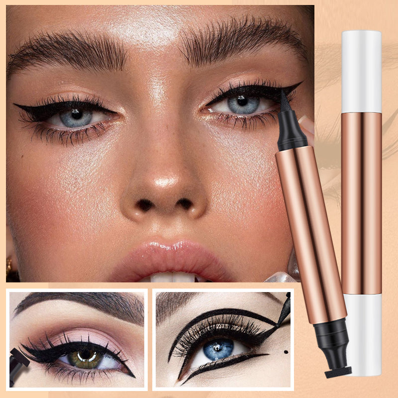 "Vattentät kattögon eyeliner stämpel för kvinnor med dubbelsidig design, visar stämpeln och spetsen för precision."