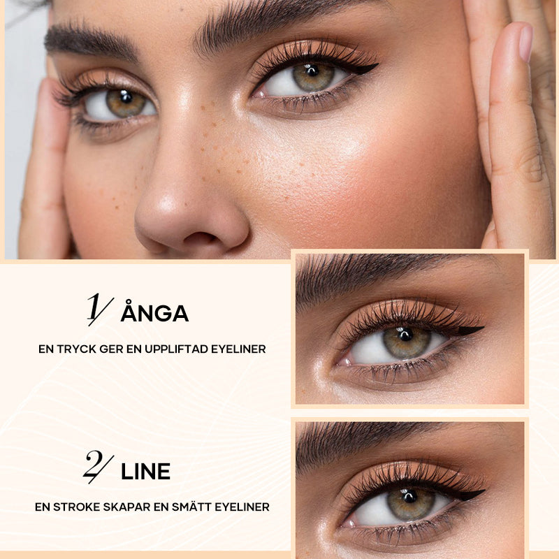 "Vattentät kattögon eyeliner stämpel för kvinnor med dubbelsidig design, visar stämpeln och spetsen för precision."