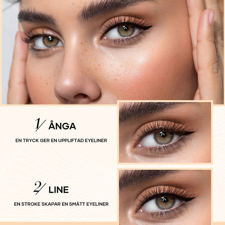 "Vattentät kattögon eyeliner stämpel för kvinnor med dubbelsidig design, visar stämpeln och spetsen för precision."