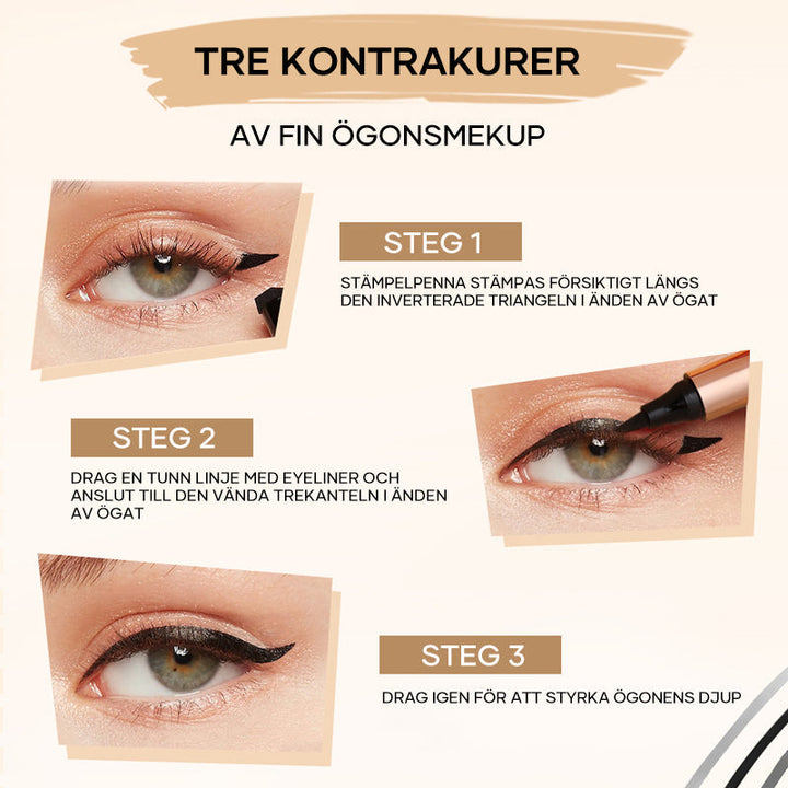 "Vattentät kattögon eyeliner stämpel för kvinnor med dubbelsidig design, visar stämpeln och spetsen för precision."