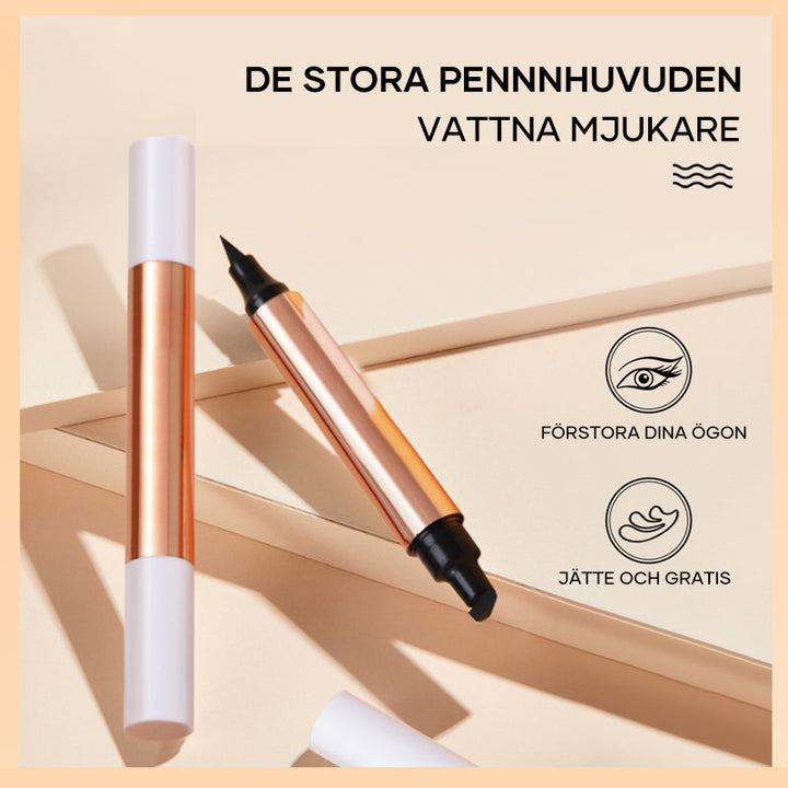 "Vattentät kattögon eyeliner stämpel för kvinnor med dubbelsidig design, visar stämpeln och spetsen för precision."