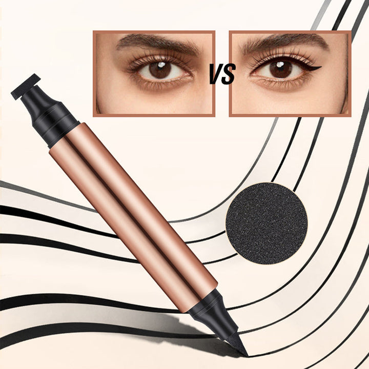 "Vattentät kattögon eyeliner stämpel för kvinnor med dubbelsidig design, visar stämpeln och spetsen för precision."