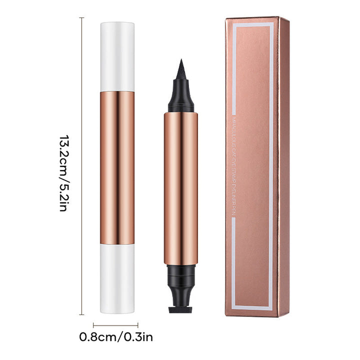 "Vattentät kattögon eyeliner stämpel för kvinnor med dubbelsidig design, visar stämpeln och spetsen för precision."